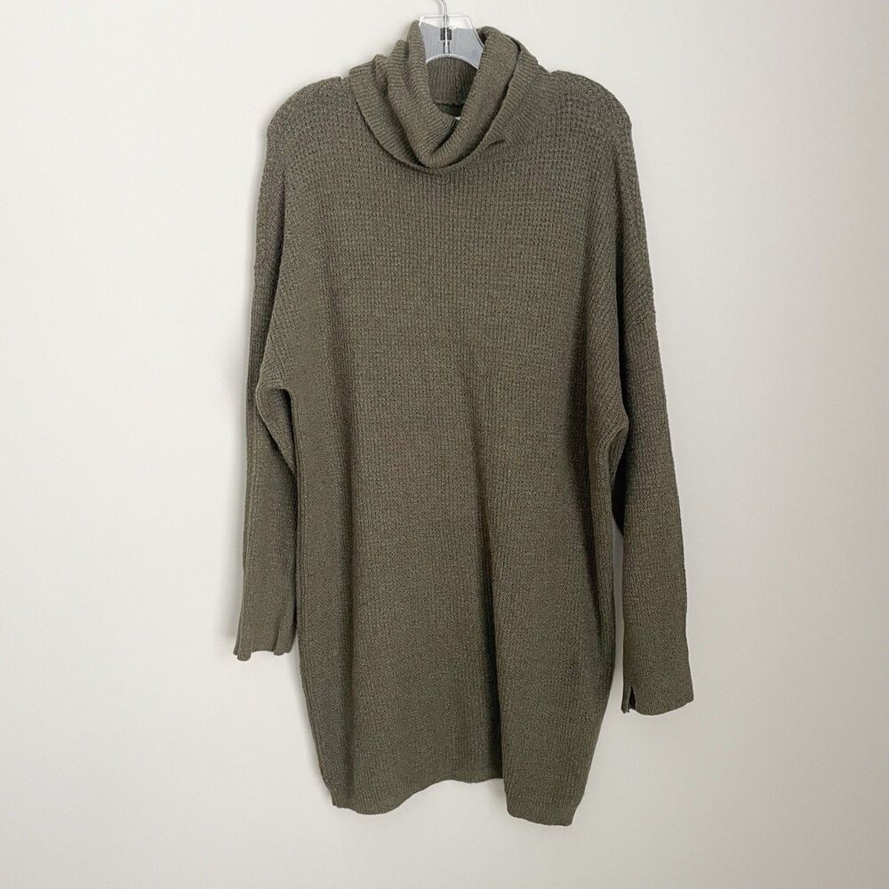 Aerie Size L Green Turtle Neck Sweater Dress Knit Cozy Lounge New NWT